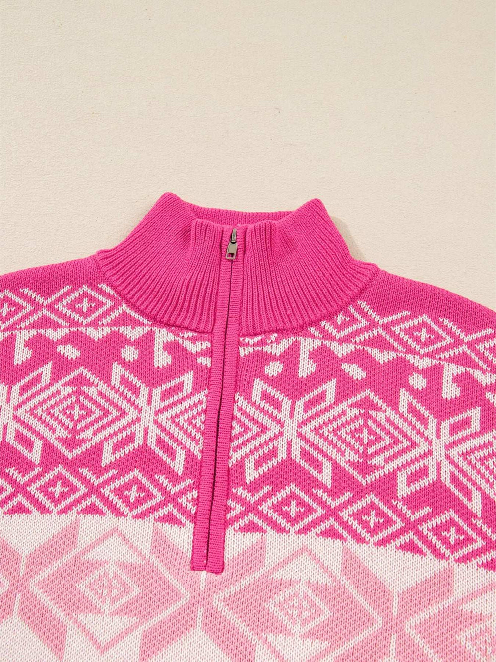 Christmas Snowflake Quarter Zip Collard Sweater - Trendsi - Flyclothing LLC