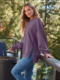 Slit Round Neck Long Sleeve Sweatshirt - Trendsi - Flyclothing LLC