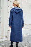 Button Up Long Sleeve Longline Hooded Denim Outerwear - Trendsi - Flyclothing LLC