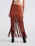 Suede Fringe Skirt - Trendsi - Flyclothing LLC