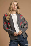 Umgee Single Flower Stem Jacquard Cardigan Sweater - Trendsi - Flyclothing LLC