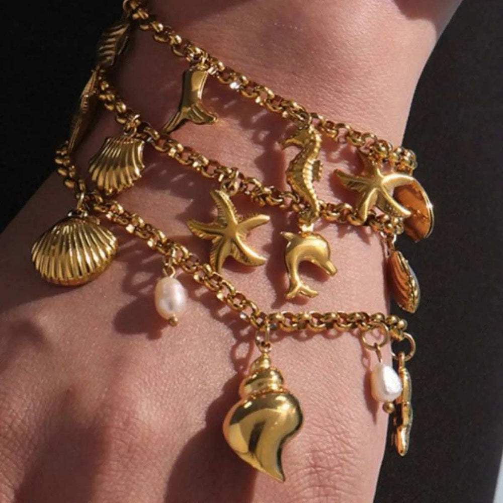 18K Gold-Plated Sea Shell Charm Bracelet - Trendsi - Flyclothing LLC