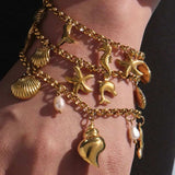 18K Gold-Plated Sea Shell Charm Bracelet - Trendsi - Flyclothing LLC