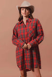 SO ME Christmas Checker Plaid Button Up Shirt Dress - Trendsi - Flyclothing LLC