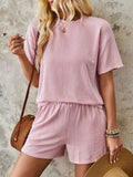 Textured Round Neck Short Sleeve Top and Shorts Set - Trendsi - Flyclothing LLC
