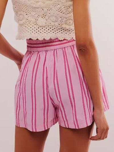 Striped Elastic Waist Shorts - Trendsi - Flyclothing LLC