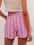Striped Elastic Waist Shorts - Trendsi - Flyclothing LLC