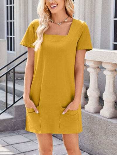 Lovelet Square Neck Short Sleeve Mini Tee Dress - Trendsi - Flyclothing LLC