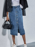 Buttoned Denim Skirt with Pockets - Trendsi - Flyclothing LLC