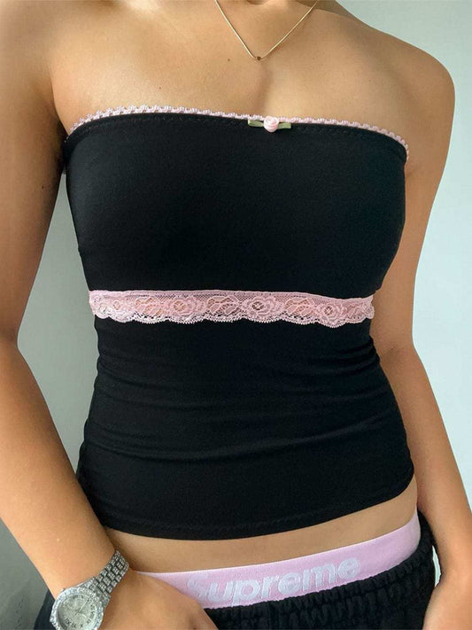 Devine Lace Detail Tube Top - Trendsi - Flyclothing LLC