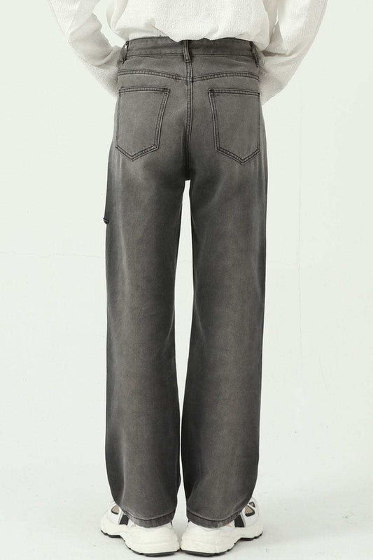 Wide Straight Men's Jeans with Pockets - Trendsi - Flyclothing LLC