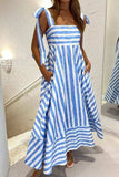 Striped Square Neck Wide Strap Dress - Trendsi - Flyclothing LLC