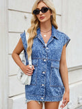 Leopard Button Up Cap Sleeve Denim Jacket - Trendsi - Flyclothing LLC