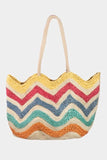 Fame Wavy Rainbow Straw Tote Bag - Trendsi - Flyclothing LLC