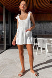 Full Size Scoop Neck Tie Shoulder Romper - Trendsi - Flyclothing LLC