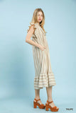 Umgee Stripe Ruffle Sleeve Tiered Midi Dress - Trendsi - Flyclothing LLC