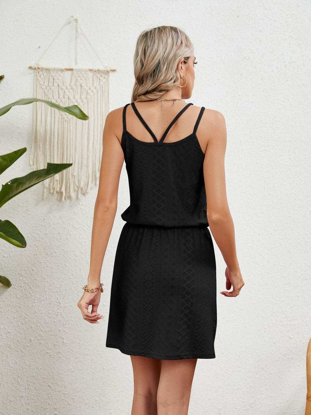 Eyelet Scoop Neck Sleeveless Dress - Trendsi - Flyclothing LLC