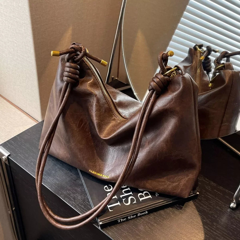 Knotted Strap Leather Handbag - Trendsi - Flyclothing LLC
