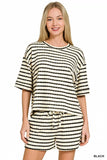 Zenana Striped Short Sleeve Tee & Shorts Set - Trendsi - Flyclothing LLC