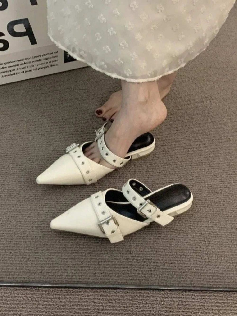 Point Toe Eyelet Buckle Sandals - Trendsi - Flyclothing LLC