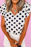 Polka Dot Ruffled Cap Sleeve V Neck Blouse - Trendsi - Flyclothing LLC