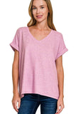 Zenana Soft Melange Hacci V-neck Tee - Trendsi - Flyclothing LLC