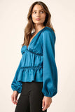 Mittoshop Satin V Neck Ruffled Tier Blouse - Trendsi - Flyclothing LLC