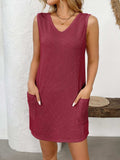 Texture Pocketed V-Neck Tank Dress - Trendsi - Flyclothing LLC