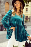 Peplum V-Neck Flounce Sleeve Blouse - Trendsi - Flyclothing LLC