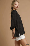 Umgee Satin Jacquard Balloon Sleeve Blouse - Trendsi - Flyclothing LLC