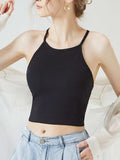 Grecian Neck Cropped Tank with Chest Pads - Trendsi - Flyclothing LLC
