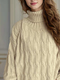Cable-Knit Turtleneck Long Sleeve Sweater - Trendsi - Flyclothing LLC