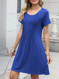 Pleated Front Round Neck Swing Dress - Trendsi - Flyclothing LLC