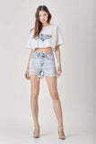 RISEN Raw Hem Distressed High Rise Denim Shorts - Trendsi - Flyclothing LLC