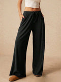 Ribbed Drawstring Wide Leg Pants - Trendsi - Flyclothing LLC