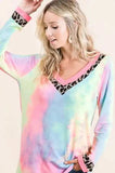 BiBi Tie Dye Terry V-Neck Top - Trendsi - Flyclothing LLC