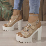 Buckle Platform Block Heels Sandals - Trendsi - Flyclothing LLC