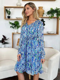 Double Take Full Size Printed Drawstring Waist Long Sleeve Dress - Trendsi - Flyclothing LLC