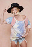 BiBi Tie Dye Printed Cotton Color Block T-Shirt - Trendsi - Flyclothing LLC
