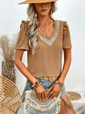 Ruffled V-Neck Short Sleeve Blouse - Trendsi - Flyclothing LLC