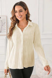 Textured Collared Neck Long Sleeve Shirt - Trendsi - Flyclothing LLC