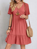 Full Size V-Neck Short Sleeve Dress - Trendsi - Flyclothing LLC