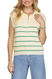 She + Sky Full Size Ribbed Hem Striped Half Zip Sweater Vest Plus Size - Trendsi - Flyclothing LLC