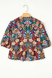 Tropical Print Puff Sleeve Knot Front Blouse - Trendsi - Flyclothing LLC