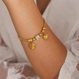 18K Gold-Plated Rhinestone Heart Charm Bracelet - Trendsi - Flyclothing LLC