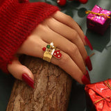 18K Gold-Plated Christmas Charm Ring - Trendsi - Flyclothing LLC