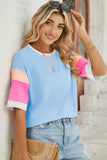 Lovelet Color Block Round Neck Half Sleeve T-Shirt - Trendsi - Flyclothing LLC