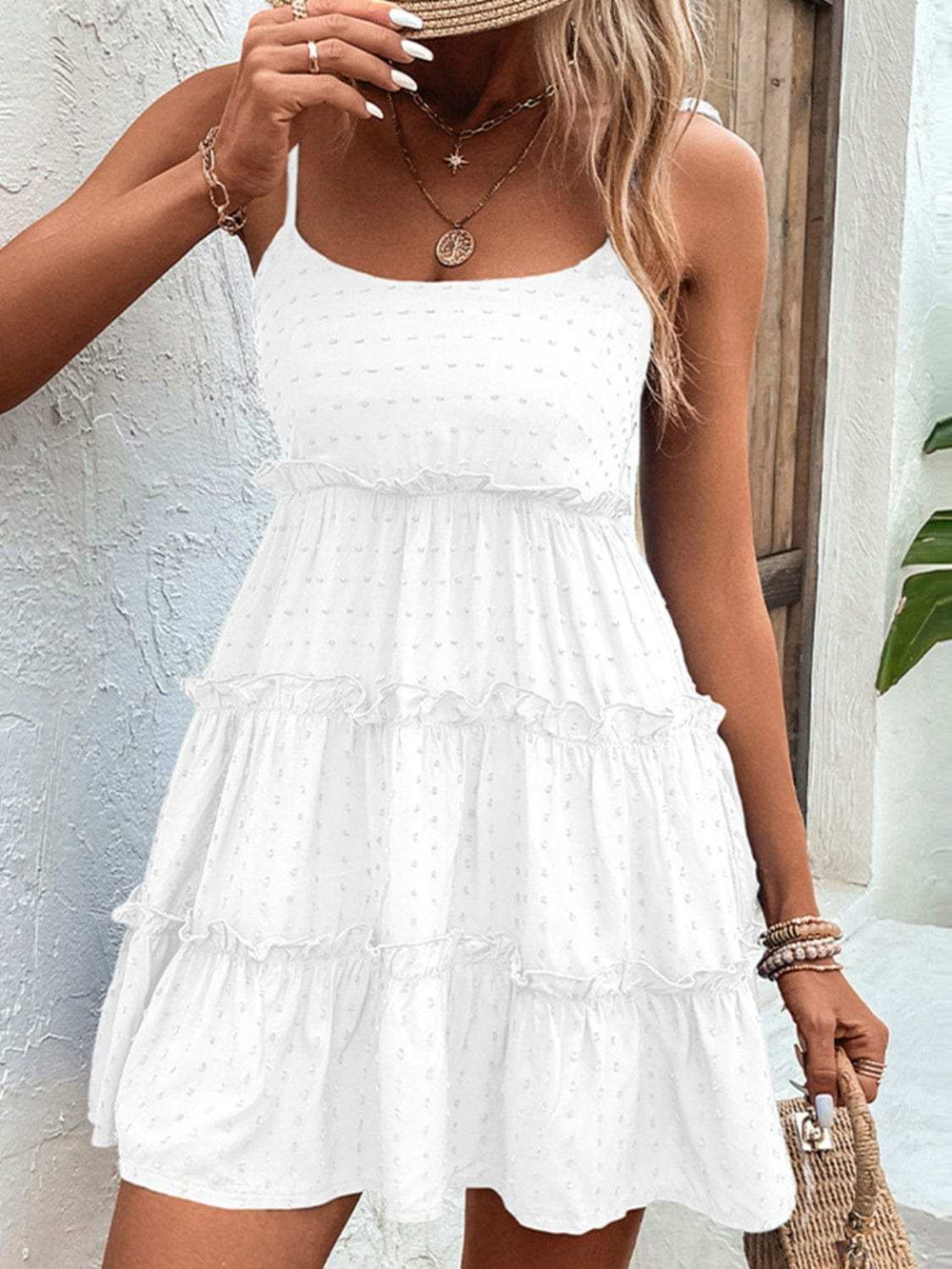 Frill Spaghetti Strap Tiered Dress - Trendsi - Flyclothing LLC
