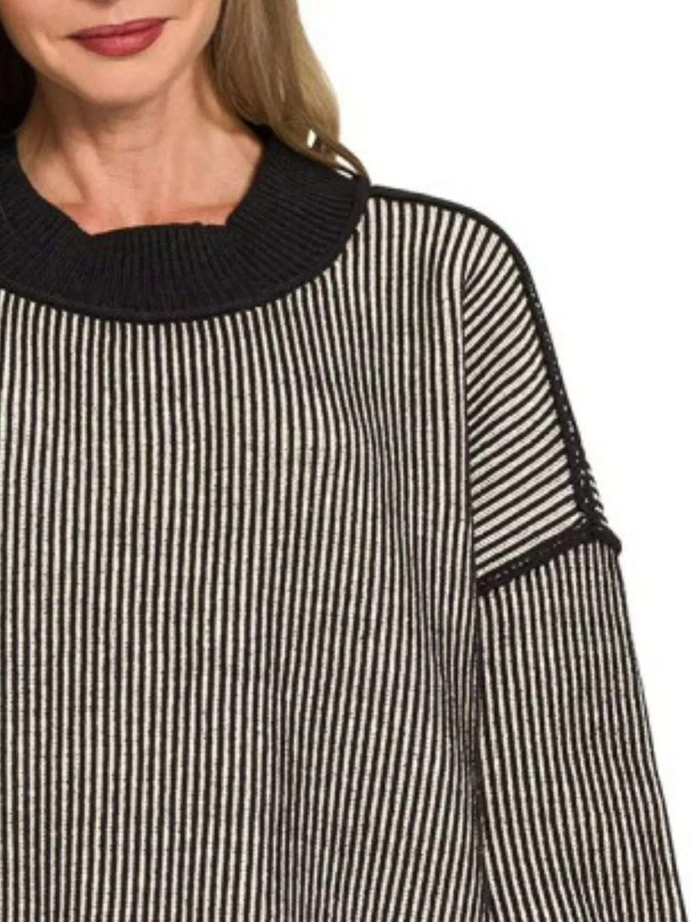 Zenana Exposed Seam Two Tone Ribbed Sweater - Trendsi - Flyclothing LLC