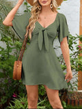 Smocked Back Knotted Flutter Sleeve Dress - Trendsi - Flyclothing LLC
